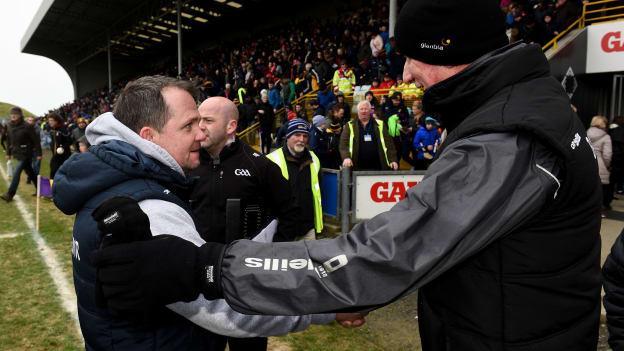 Davy Fitzgerald and Brian Cody following the game at Innovate Wexford Park.
