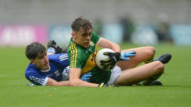 David Clifford, Kerry, and Cormac Timoney, Cavan, in action at Croke Park.