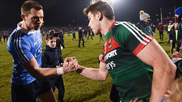 Dean Rock and Lee Keegan shake hands after the game.
