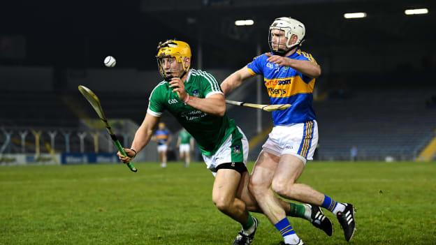Tom Morrissey, Limerick, and Brendan Maher, Tipperary, in action at Semple Stadium on Saturday evening.