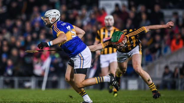 James Barry, Tipperary, and Alan Murphy, Kilkenny, during the Allianz Hurling League Division 1A encounter at Semple Stadium.