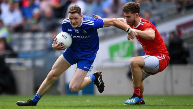 Monaghan's Conor McManus in action against Tyrone's Padraig Hampsey in the All-Ireland SFC semi-final. 