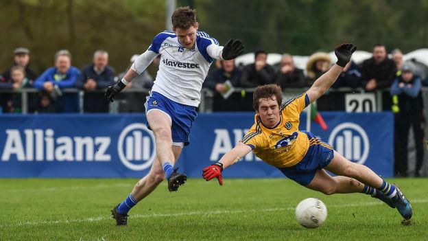 Conor McManus, Monaghan, and David Murray, Roscommon, in action at Inniskeen.