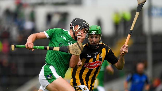 Gearoid Hegarty of Limerick in action against Joey Holden of Kilkenny during the All-Ireland SHC Quarter-Final at Semple Stadium. 