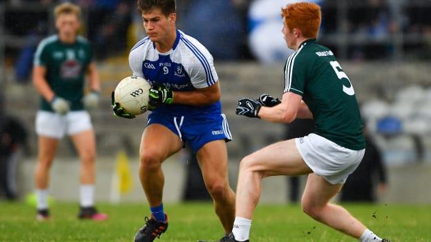 Andrew Moore of Monaghan in action against Nick Jackman of Kildare during the Electric Ireland GAA Football All-Ireland Minor Championship Quarter-Final.