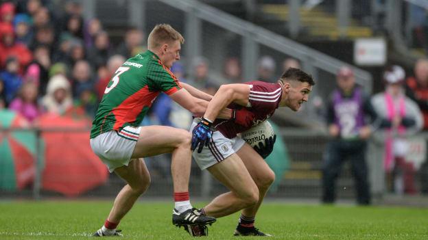 Damien Comer and Kevin Keane in action at Elverys McHale Park.