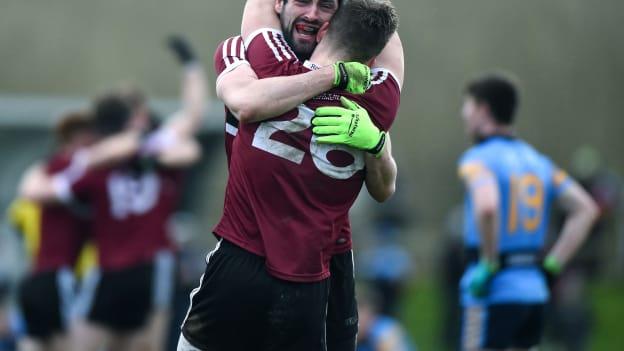 Kevin McKernan and Kieran McGeary celebrate at the Connacht GAA Centre of Excellence.