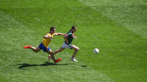 Keith Higgins driving forward in the All Ireland SFC Quarter-Final replay against Roscommon.