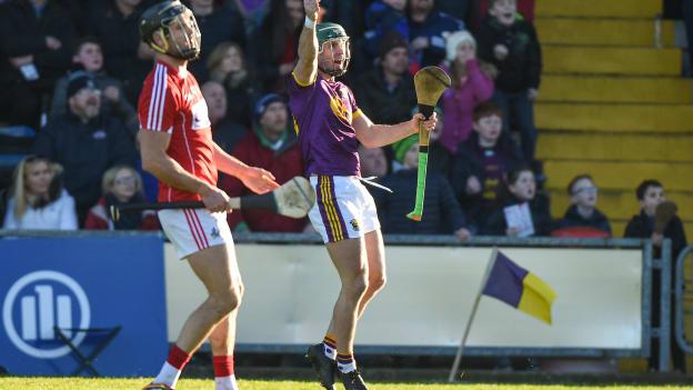 Wexford's Harry Kehoe celebrates his late point against Cork during the Allianz Hurling League Division 1A Round 2 match at Innovate Wexford Park