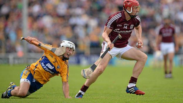 Joe Canning, Galway, and Patrick O'Connor, Clare, during the 2013 All Ireland SHC Quarter-Final.