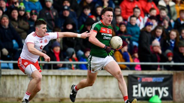 Diarmuid O Connor, Mayo, and Connor McAliskey, Tyrone, in action at Elverys MacHale Park.