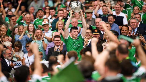 Declan Hannon lifts the Liam MacCarthy Cup for Limerick after their All-Ireland SHC Final victory over Galway. 