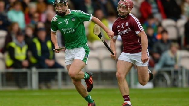 Barry Murphy, Limerick, and Declan Cronin, Galway, during the clash at Semple Stadium.