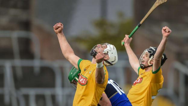 Keith Keoghan and Padraig Kelly celebrate a fine Leinster SHC win for Meath against Kerry.