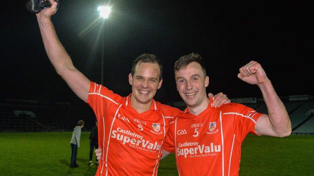 Monaleen players Paul Kinnerk and Padraig Quinn celebrate after the Limerick County Final.