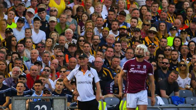 Brian Cody watches a late Joe Canning free in the Leinster SHC Final. 