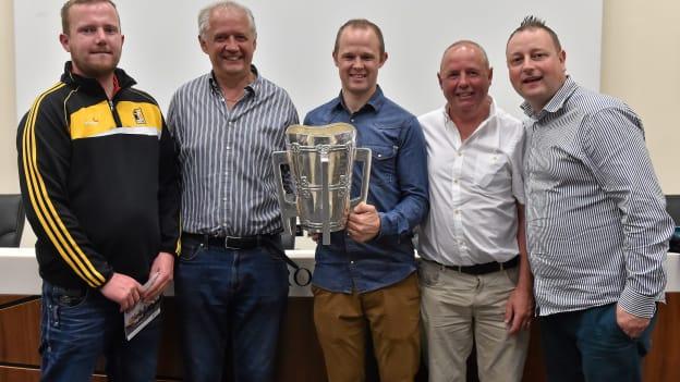 Former Kilkenny star Tommy Walsh pictured with Mattie Butler, uncle Willie Walsh, father Michael Walsh, and Brendan Corcoran at Croke Park in July 2015