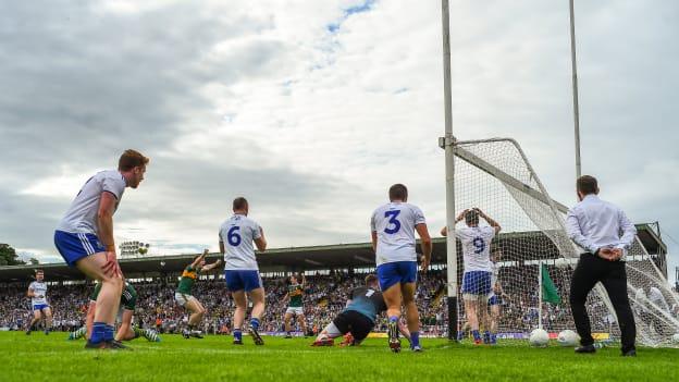 Monaghan and Kerry players react after David Clifford's late equalising goal in their Phase 2 All-Ireland SFC Quarter-Final clash.  