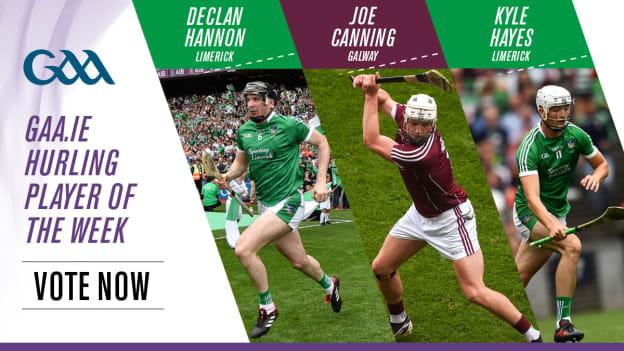 The GAA.ie Hurler of the Week nominees are Limerick duo Declan Hannon and Kyle Hayes and Galway's Joe Canning. 