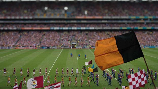 Kilkenny and Galway in the pre match parade before the 2015 All Ireland SHC Final.