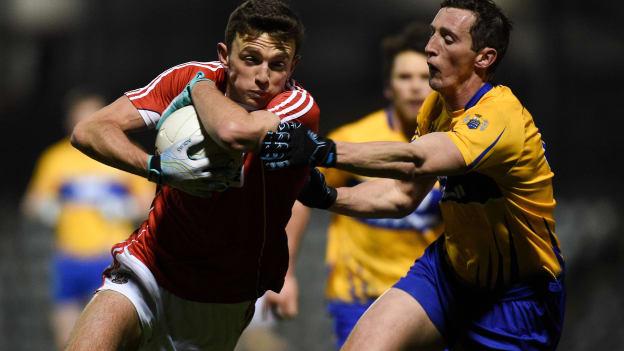 Mark Collins, Cork, and Cathal O Connor, Clare, in action at Pairc Ui Rinn.