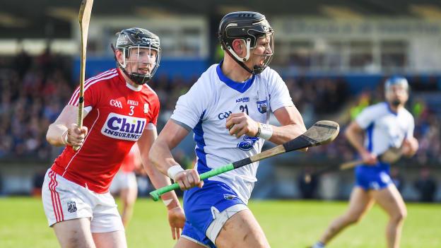 Maurice Shanahan, Waterford, and Damien Cahalane, Cork, collide in the 2017 Allianz Hurling League.