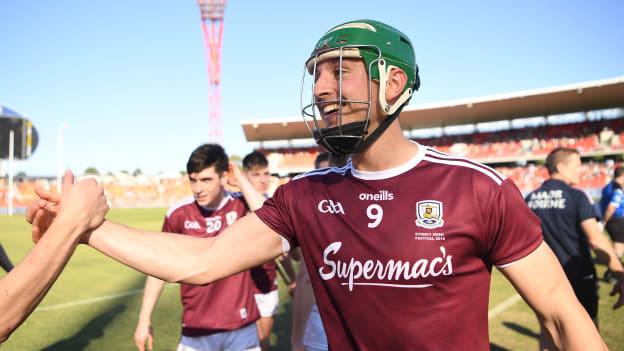 Galway's Niall Burke is congratulated after hitting what proved to be the winning free in the Wild Geese Trophy clash with Kilkenny. 