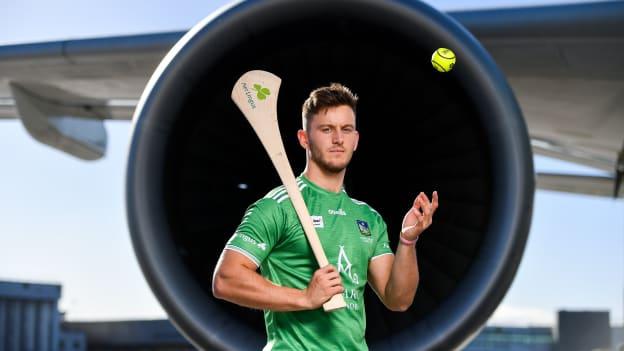 Tom Morrissey of Limerick pictured at Dublin airport where Aer Lingus, in partnership with the GAA and GPA, unveiled the one-of-a-kind customised playing kit for the Fenway Hurling Classic which takes place at Fenway Park in Boston on November 18th. 