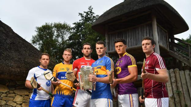 Noel Connors, Waterford, Aaron Cunningham, Clare, Mark Ennis, Cork, Sean Curran, Tipperary, Lee Chin, Wexford, and Paul Killeen, Galway at the All Ireland Senior Championship National Launch.