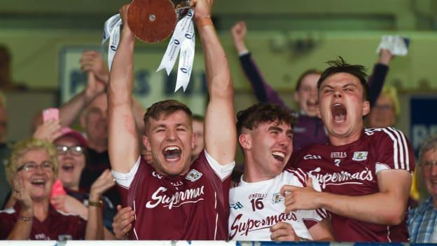 Galway captain Fintan Burke lifts the Cup after victory over Wexford in the Bord Gáis Energy Leinster U-21 Hurling Final.