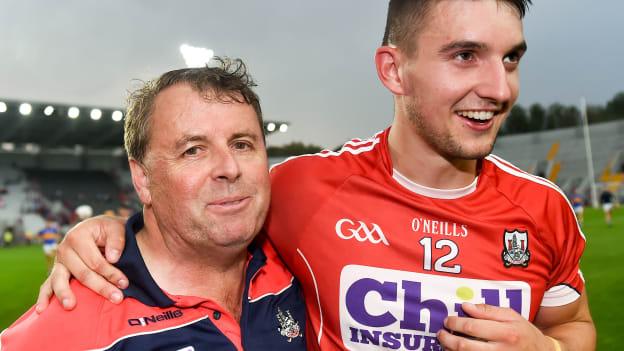 Cork U-21 manager Denis Ring pictured with team-captain Shane Kingston after their Munster Final victory over Tipperary. 