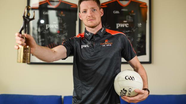 Conor McManus pictured with his PwC GAA-GPA Footballer of the Month award for July.