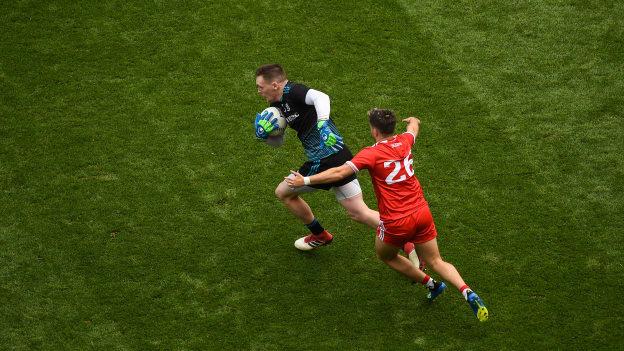 Monaghan's Rory Beggan in action against Tyrone's Ronan O'Neill in the All-Ireland SFC semi-final.