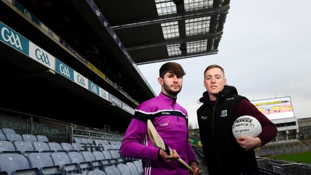 Fermanagh footballer Cian McManus (r) pictured with Wexford hurler Paudie Foley at  the GAA/OCO Rights Awareness Resource launch at Croke Park.