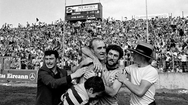 Brian Mullins and Kieran Duff are congratulated by Dublin supporters after beating Cork in the 1983 All-Ireland semi-final.