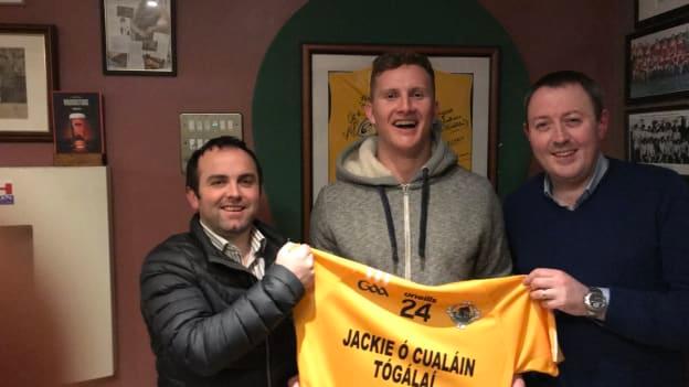 Ciarán Kilkenny being presented with a Carna-Caiseal jersey in April.