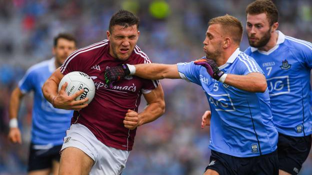 Jonny Cooper in action against Galway's Damien Comer in this year's All-Ireland SFC semi-final. 
