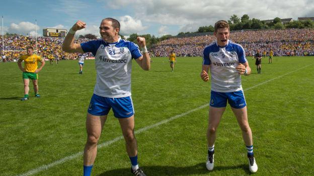 Paul Finlay and Darren Hughes celebrate after the 2015 Ulster SFC Final.
