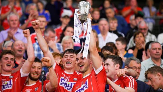 Shane Kingston lifts the Cup after Cork's victory over Tipperary in the Bord Gáis Energy Munster U-21 Hurling Final. 