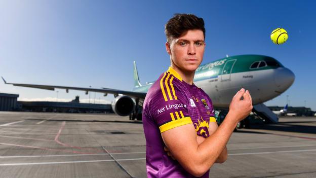 Conor McDonald of Wexford was at Dublin Airport this morning where Aer Lingus, in partnership with the GAA and GPA, unveiled the one-of-a-kind customised playing kit for the Fenway Hurling Classic which takes place at Fenway Park in Boston on November 18th.