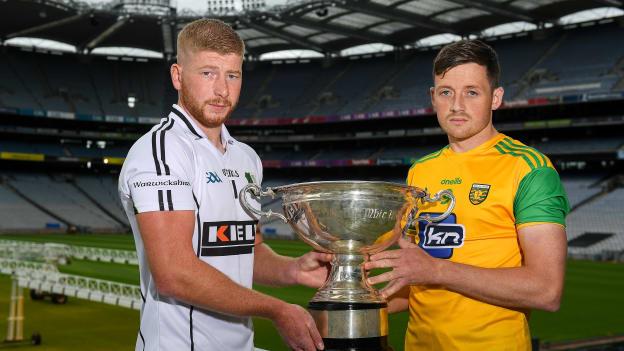 Nicky Rackard Cup finalists Niall McKenna of Warwickshire and Danny Cullen of Donegal pictured in Croke Park this week ahead of Saturday's match. 