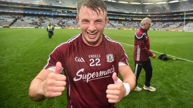Galway's Eoghan Kerin celebrates after his county's victory over Kerry in Phase 1 of the All-Ireland SFC Quarter-Finals. 