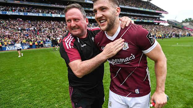 Galway selector John Concannon and full forward Damien Comer celebrate following the All-Ireland SFC Semi-Final at Croke Park. Photo by David Fitzgerald/Sportsfile