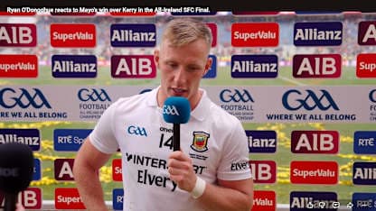 Ryan O'Donoghue reacts to Mayo's win over Kerry in the All-Ireland SFC Final. 