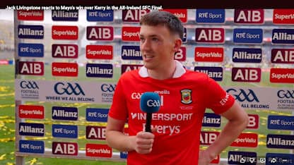Jack Livingston reacts to Mayo's All-Ireland SFC Final win over Kerry.