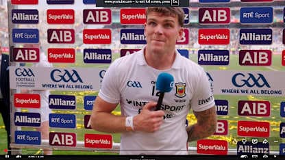 Jordan Flynn reacts to Mayo's All-Ireland SFC Final victory over Kerry.
