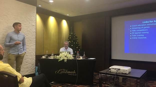 Cathal Cregg, Connacht GAA games manager, speaking at the 2018 Asian Games.