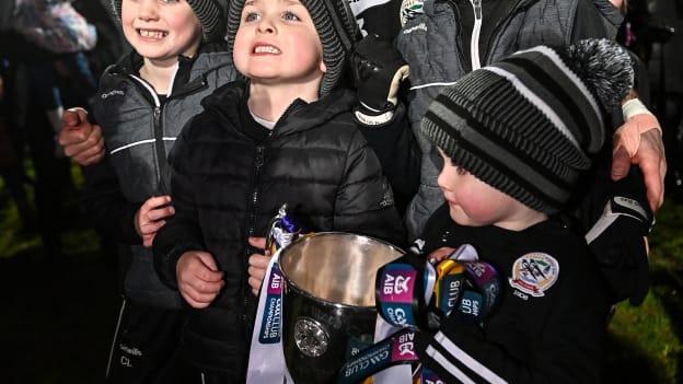 Conor Laverty of Kilcoo with his children after the AIB Ulster GAA Football Club Senior Championship Final match between Derrygonnelly Harps and Kilcoo at the Athletic Grounds in Armagh. 