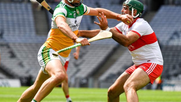 Oisín Kelly in action for Offaly against Derry in the 2021 Christy Ring Cup Final. 