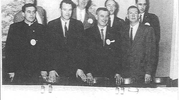 A photograph taken at the 1960 North American GAA Convention, held in Rochester, New York. Included are 2022 USGAA Honorees Mickey Cavanaugh and Bill Garvey, alongside previous honorees John Hehir and Peter Donnelly.

Back Row: Jack Courtney (Buffalo), Bill Garvey (Rochester, Treasurer), Peter Donnelly (Pittsburgh, Secretary), Gabe O’Brien (Cleveland)
Front Row: Fr. Peter Quinn (Buffalo, Honorary President), John Hehir (Boston, Coordinator), Mickey Cavanaugh (Philadelphia, Chairperson), Henry Cavanaugh (Cleveland, Coordinator)
